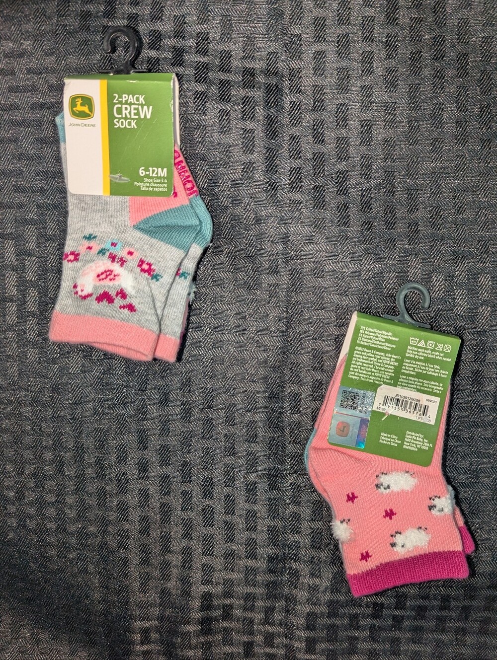 Pink And Gray John Deere Baby Crew Socks 2-Pack.